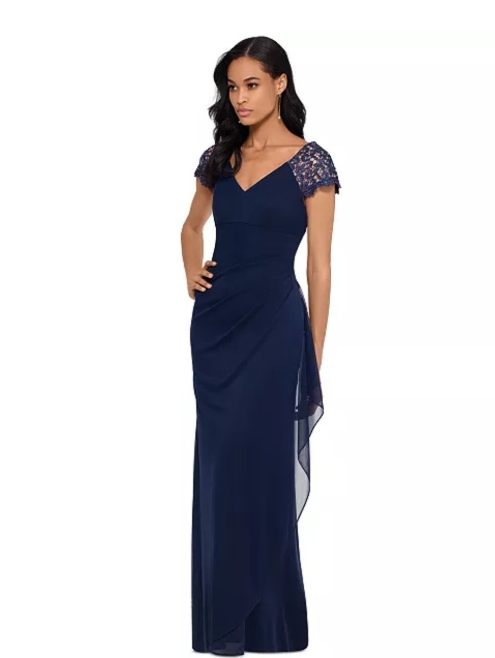 Xscape Womens Navy Lace-Shoulder Gown Size 20W NWT